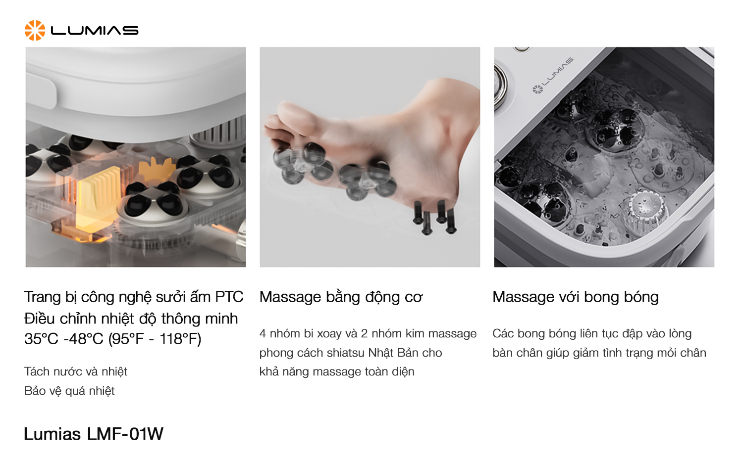 Máy massage chân Lumias LMF-01W an toàn và tiện lợi