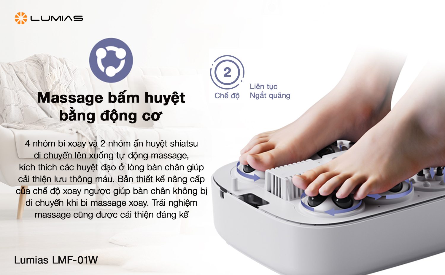 Máy massage chân Lumias LMF-01W bấm huyệt bằng động cơ