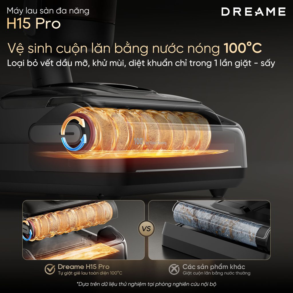 Máy hút bụi lau sàn thông minh Dreame H15 Pro làm sạch cuộn lăn bằng nước nóng