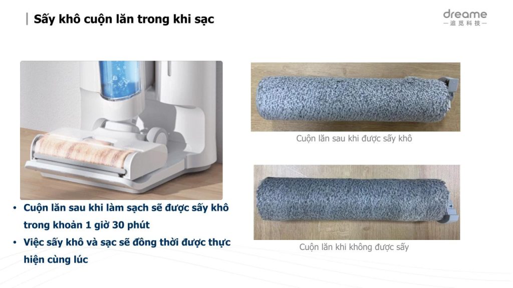 Dreame H12 Pro sấy khô cuộn lăn trong khi sạc