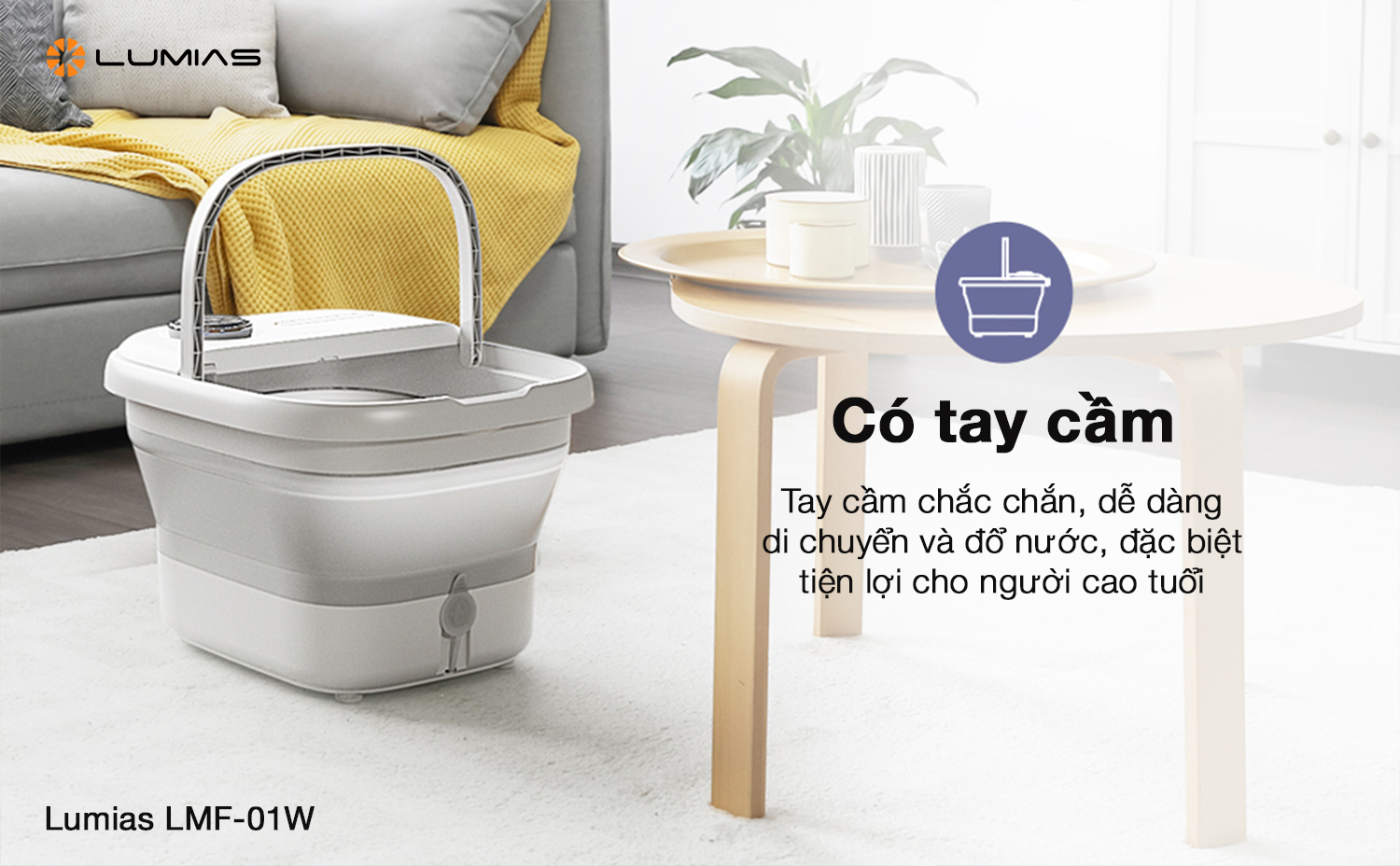 Máy massage chân Lumias LMF-01W được trang bị tay cầm