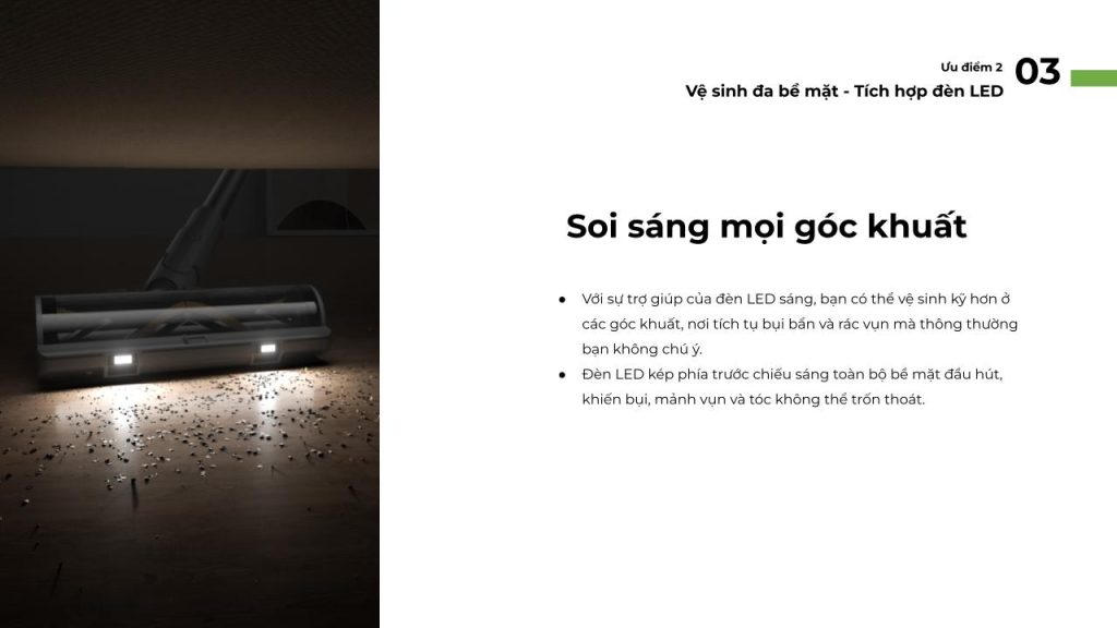Tích hợp đèn LED trong máy hút bụi cầm tay không dây Dreame R10 Pro