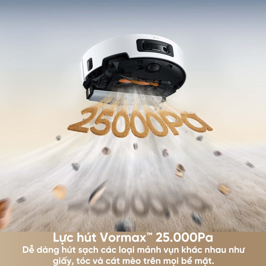 Lực hút 25.000 Pa cực mạnh của Robot hút bụi lau nhà Dreame Aqua 10 Pro Track