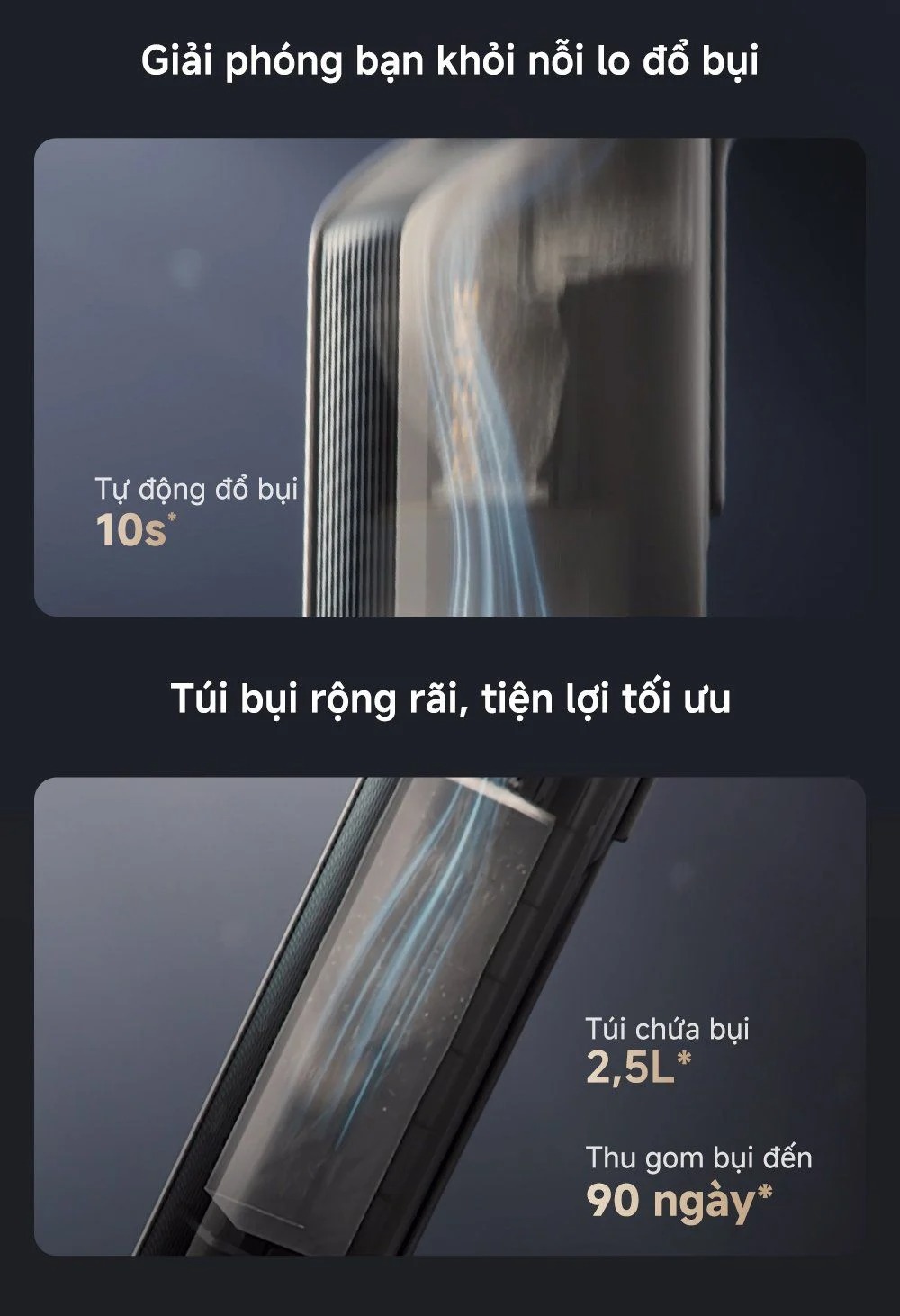 Túi bụi rộng rãi của Dreame Z10S Station