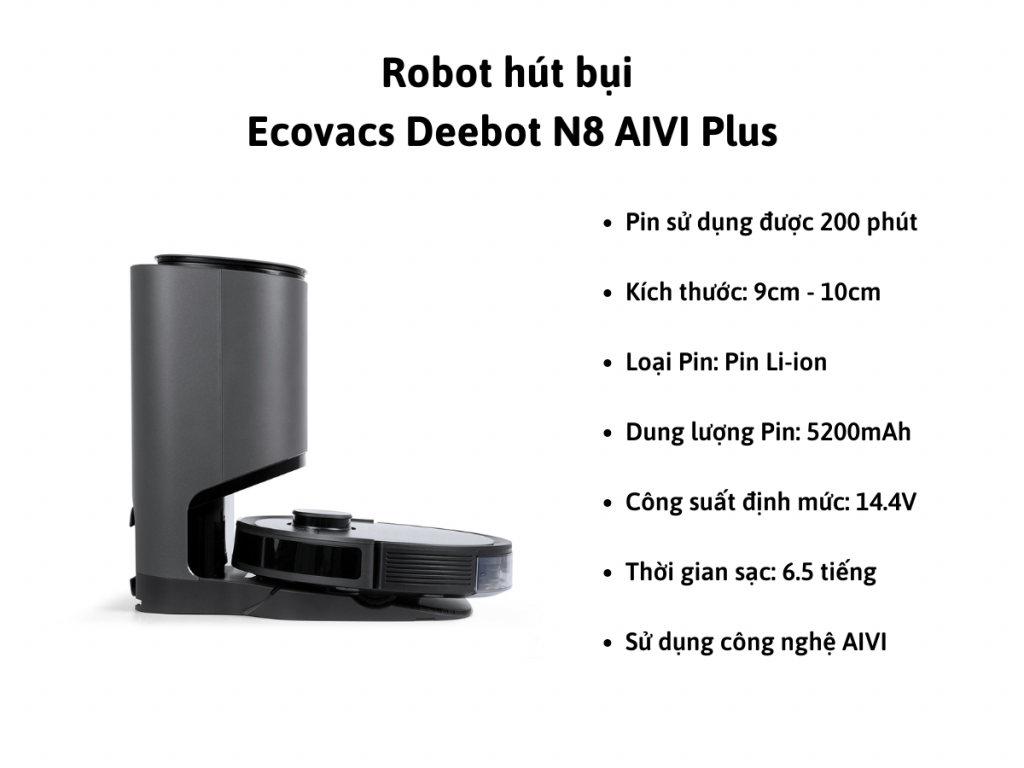Th&ocirc;ng số kỹ thuật của Robot h&uacute;t bụi Ecovacs Deebot N8 AIVI Plus 