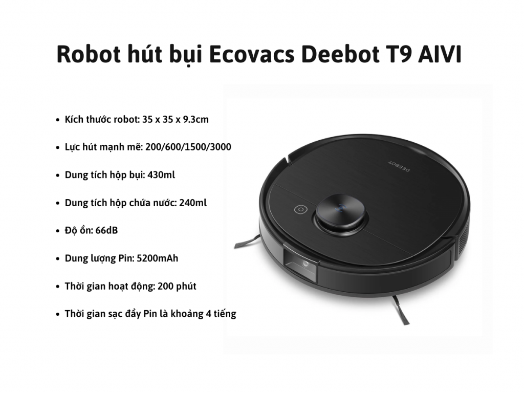 Th&ocirc;ng số kỹ thuật của Robot h&uacute;t bụi Ecovacs Deebot T9 AIVI