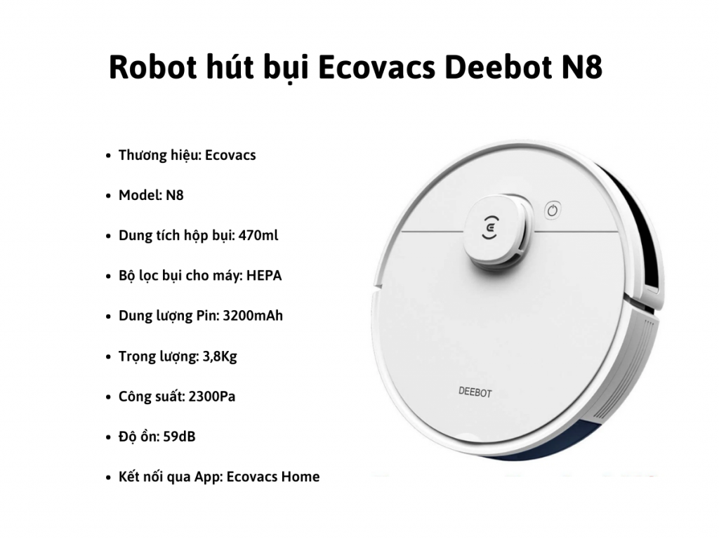 Th&ocirc;ng số kỹ thuật của Robot Ecovacs N8 