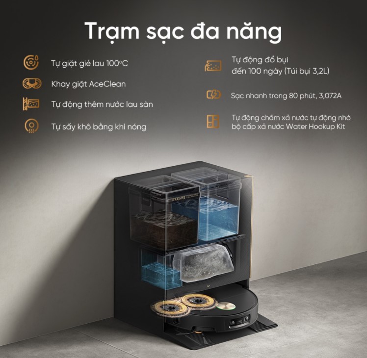 Dreame X60 Ultra trạm sạc đa năng