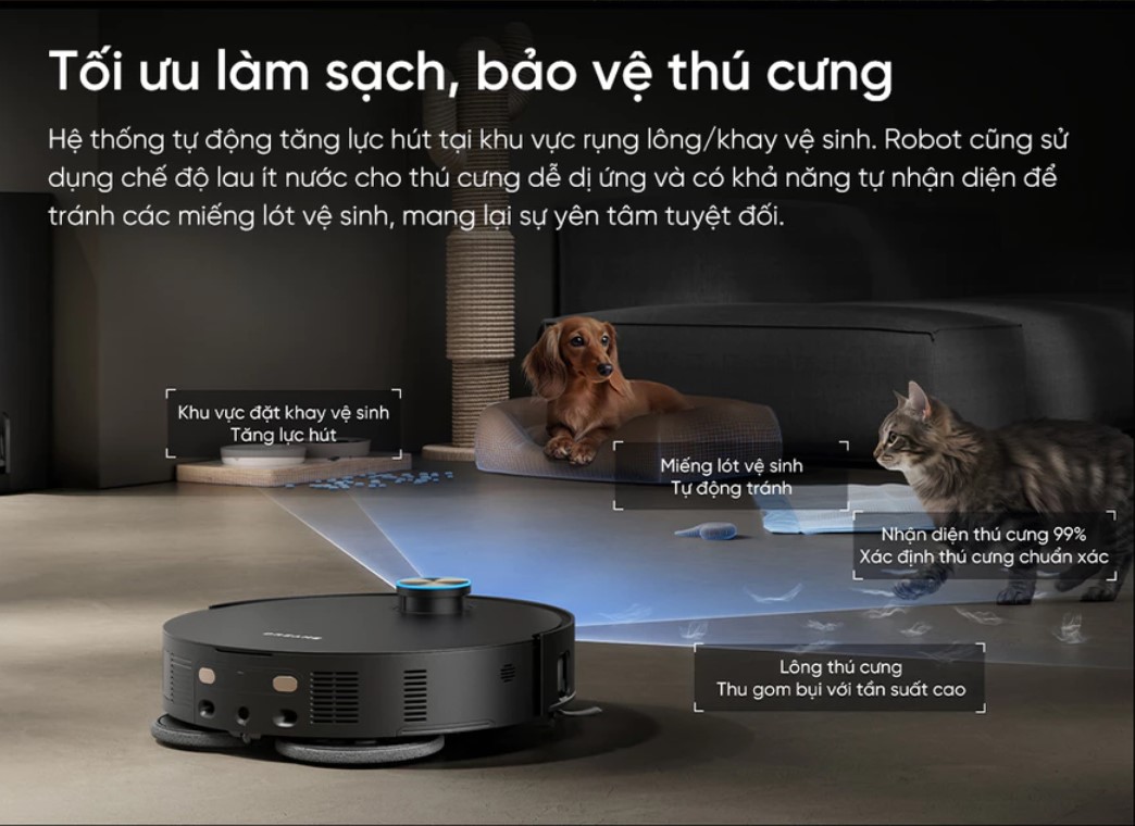 Robot hút bụi lau nhà Dreame X50 Pro Ultra tối ưu làm sạch và bảo vệ thú cưng