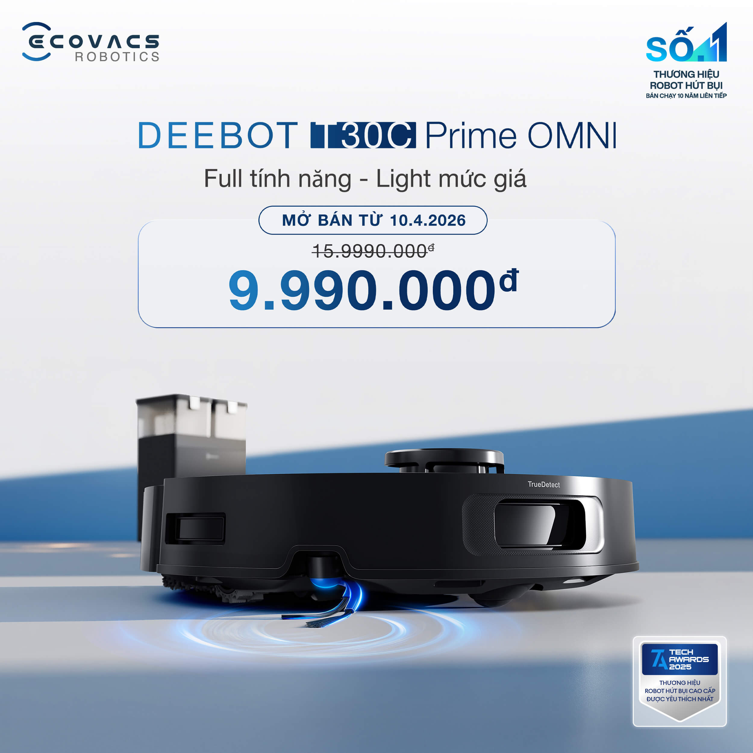 Robot hút bụi lau nhà Ecovacs Deebot T30C Prime Omni