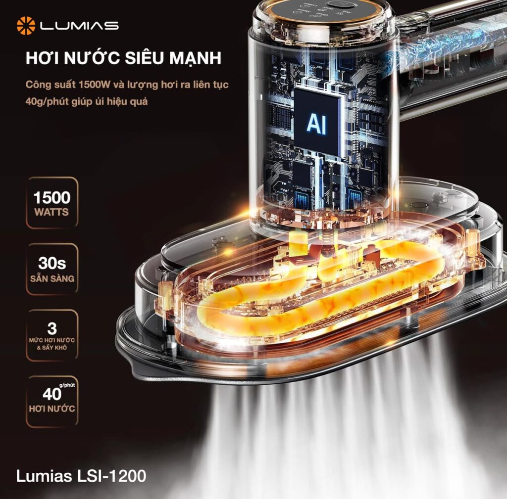 Lumias dung tích 1200ml LSI-1200 có công suất lên tới 1500W, hơi nước siêu mạnh