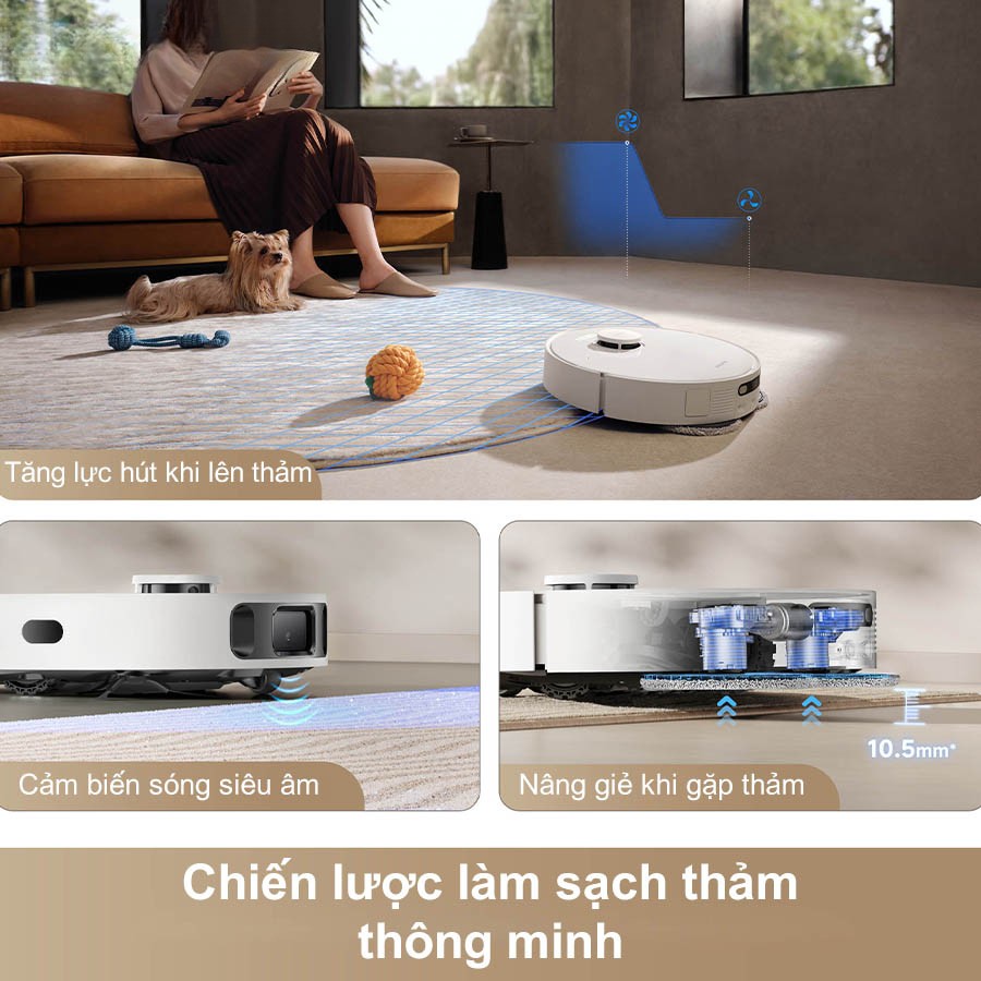 Giải pháp tối ưu cho cả sàn cứng lẫn thảm trải trong Robot hút bụi lau nhà Dreame D20 Ultra
