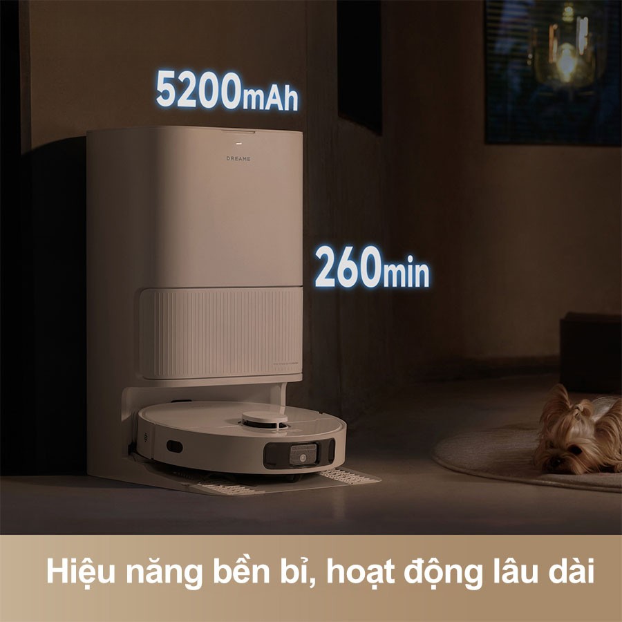 Pin dung lượng 5.200mAh của Robot hút bụi lau nhà Dreame D20 Ultra