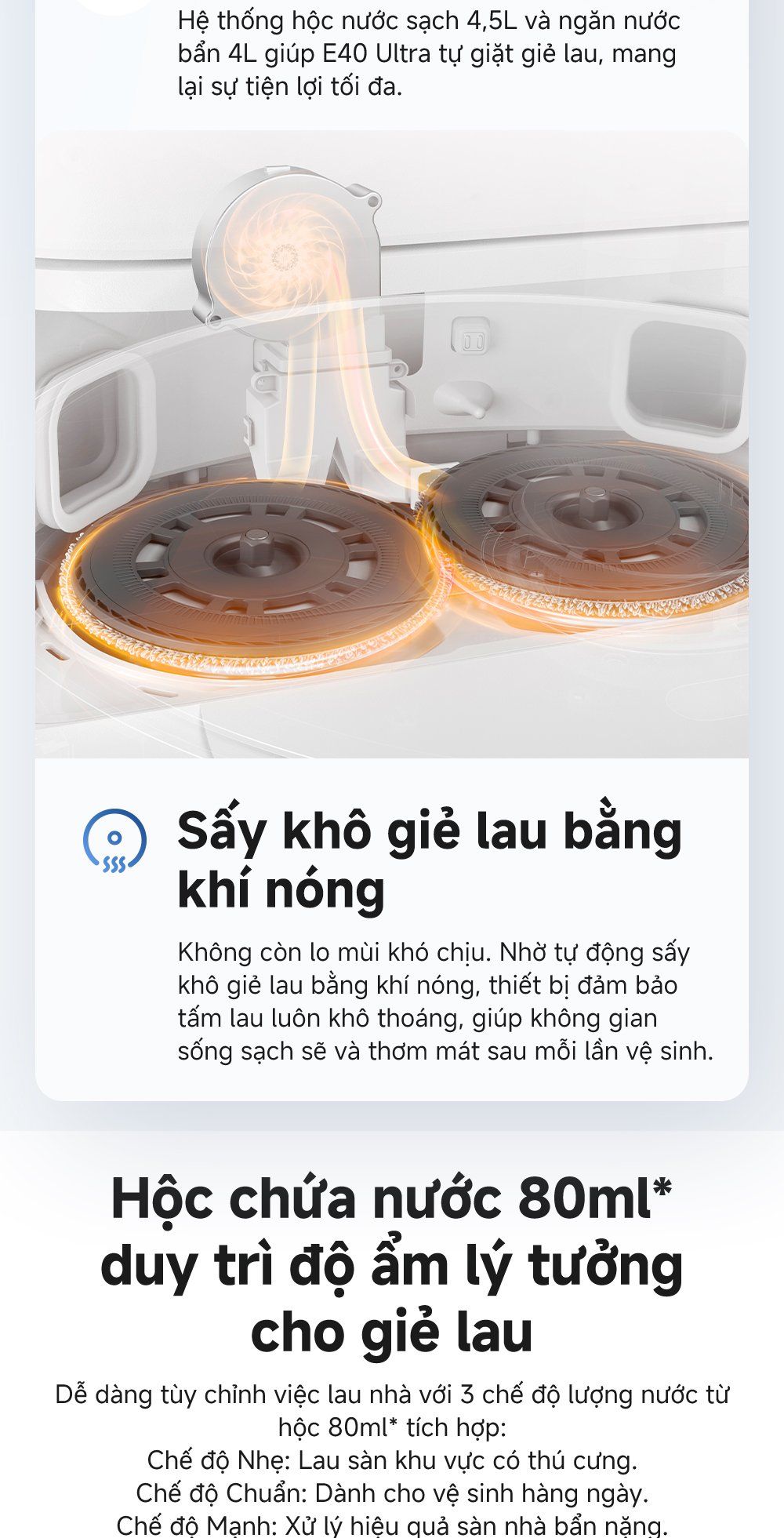 Robot hút bụi lau nhà thông minh MOVA E40 Ultra sấy khô giẻ lau bằng khí nóng