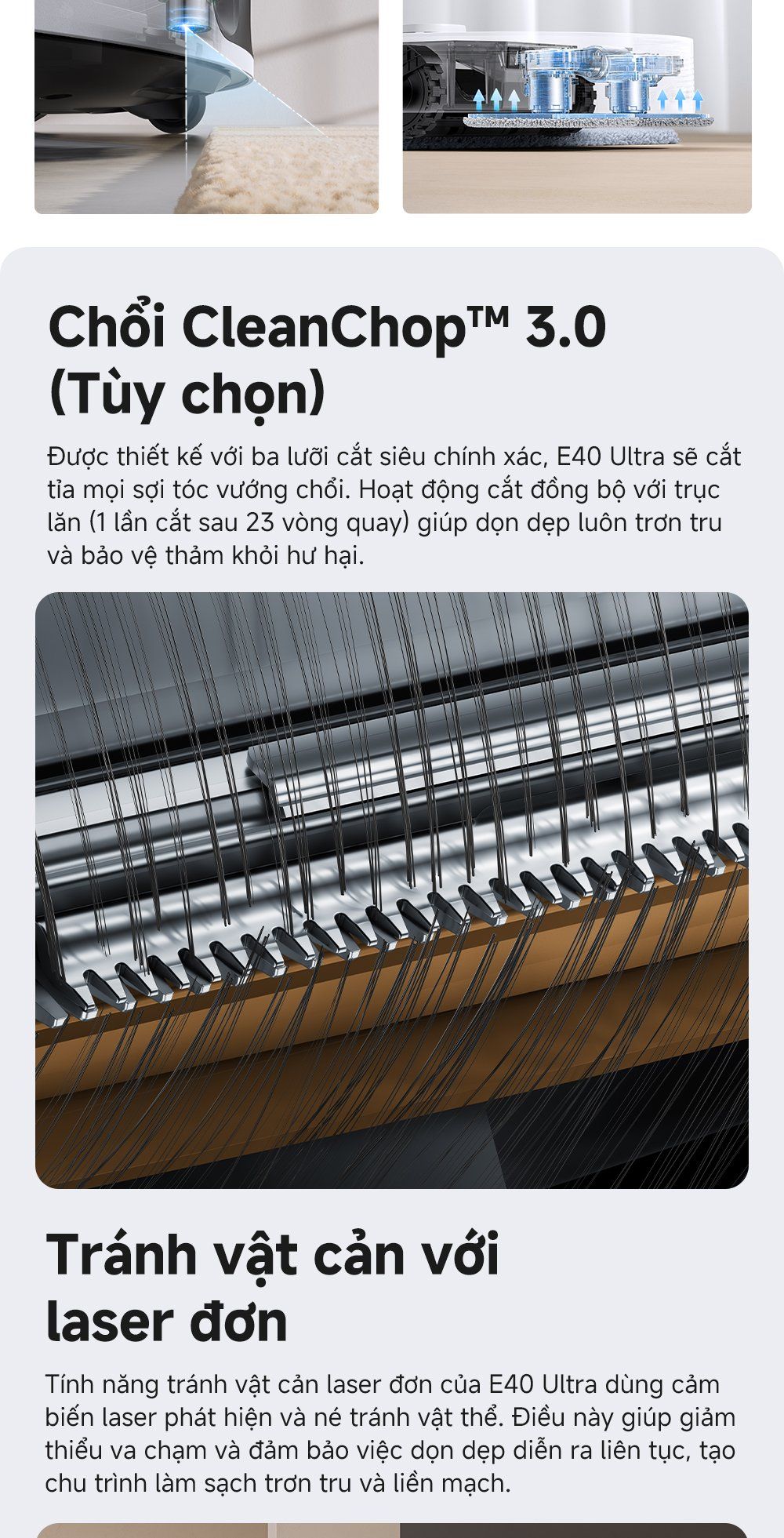 Robot hút bụi lau nhà thông minh MOVA E40 Ultra chổi chống rối
