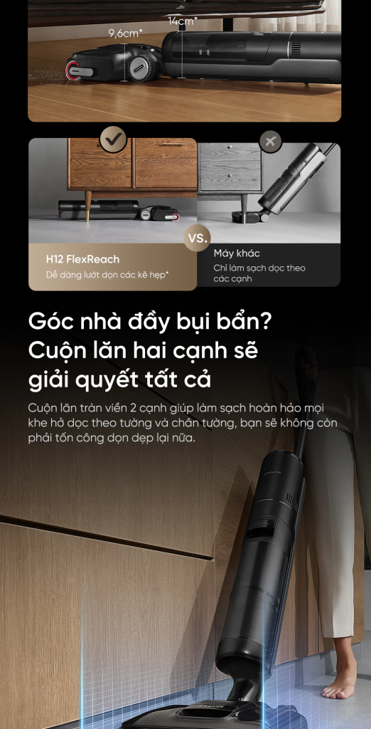 Máy hút bụi lau nhà khô và ướt Dreame H12 FlexReach cuộn lăn tràn viền
