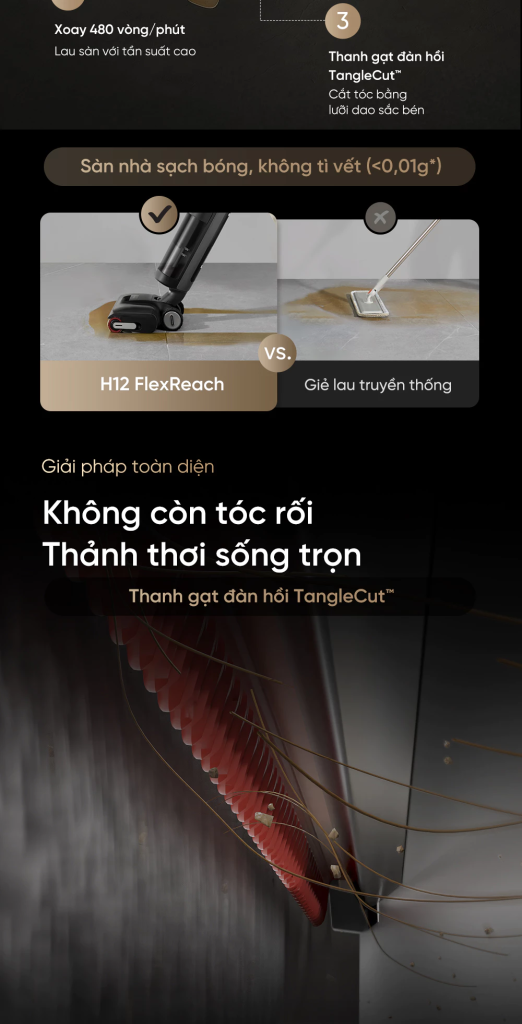 Máy hút bụi lau nhà khô và ướt Dreame H12 FlexReach tanglecut chống rối