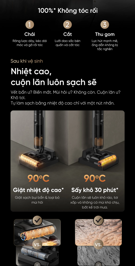 Máy hút bụi lau nhà khô và ướt Dreame H12 FlexReach sấy và giặt cuộn lăn