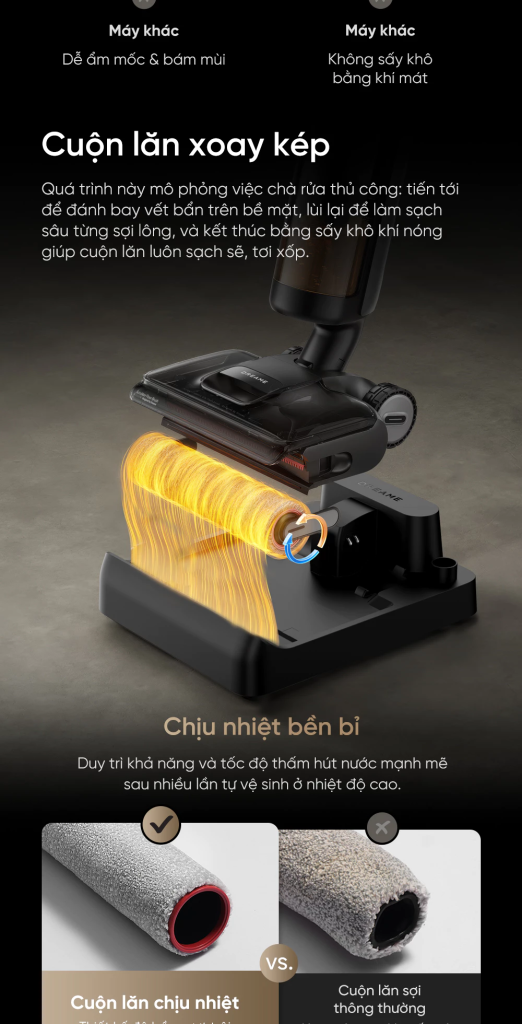 Máy hút bụi lau nhà khô và ướt Dreame H12 FlexReach cuộn lăn chịu nhiệt