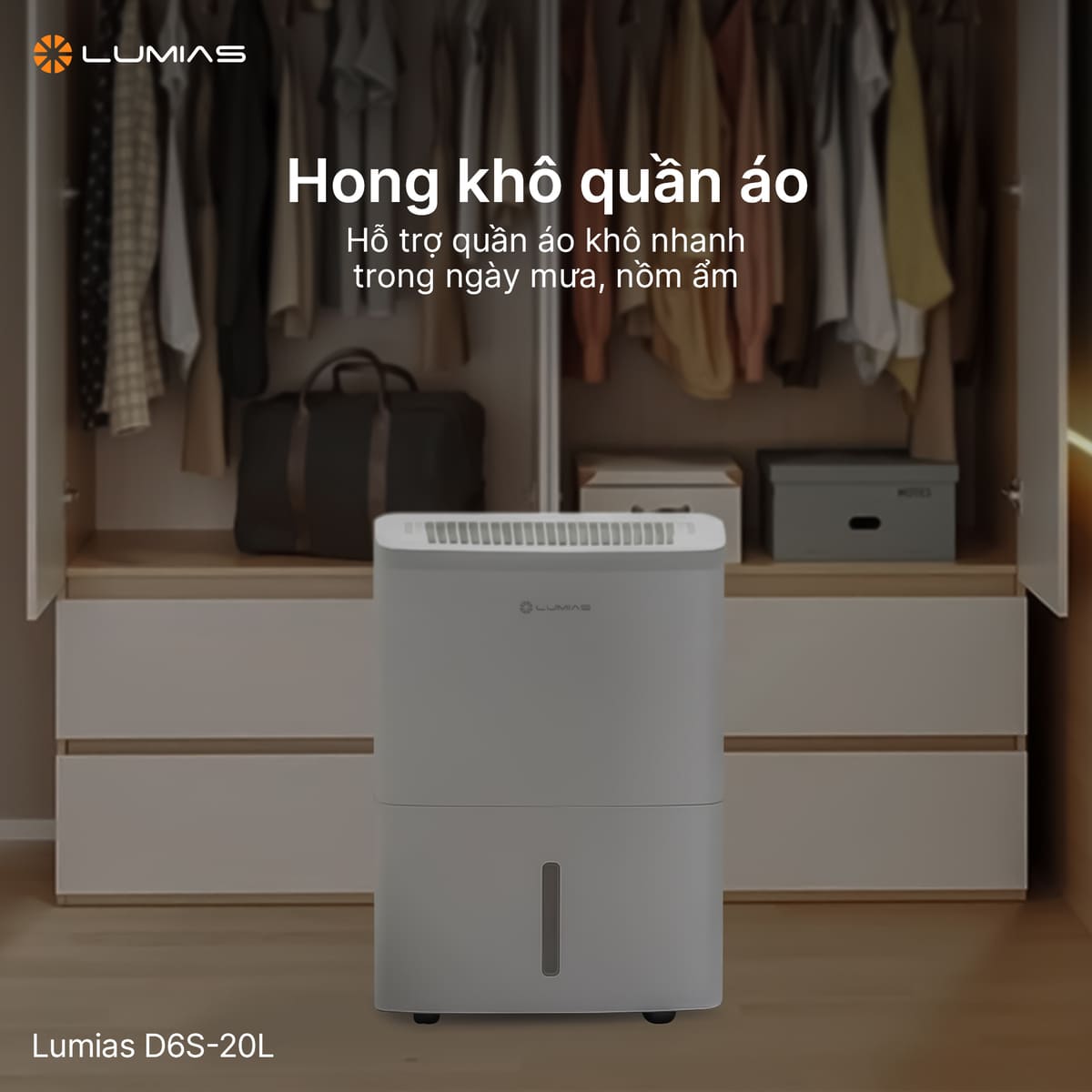 Lumias D6S-20L hỗ trợ hong khô quần áo hiệu quả