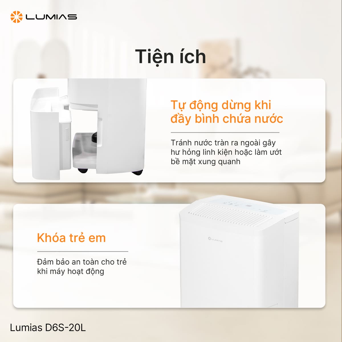 D6S-20L tự động dừng khi đầy bình chứa, khóa trẻ em thông minh