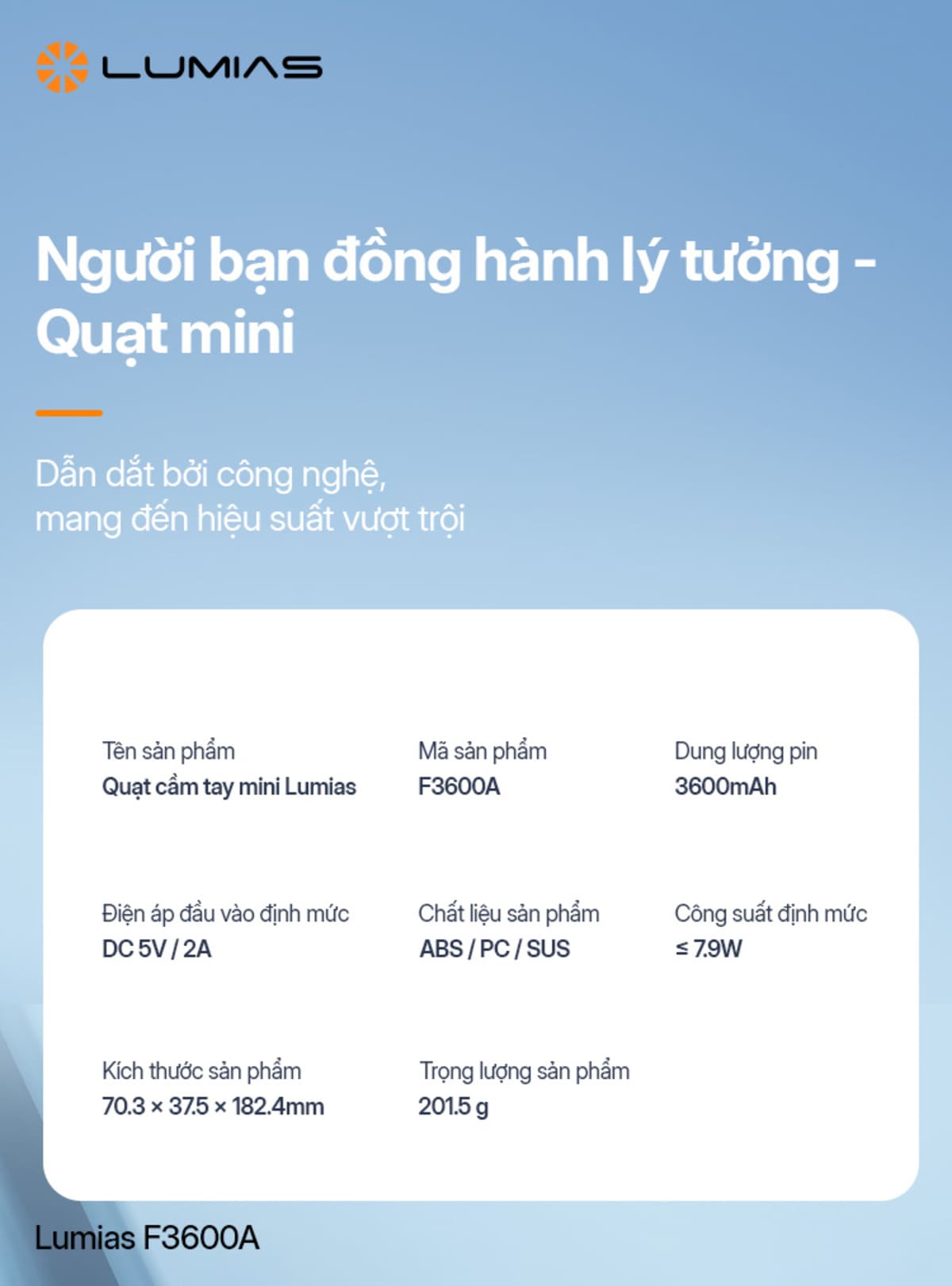 Quạt cầm tay mini Lumias F3600A nhỏ gọn nhưng bền bỉ