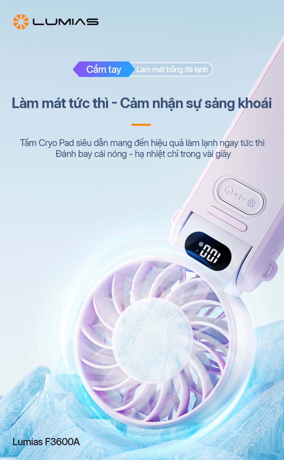 Quạt cầm tay mini F3600A làm mát tức thì