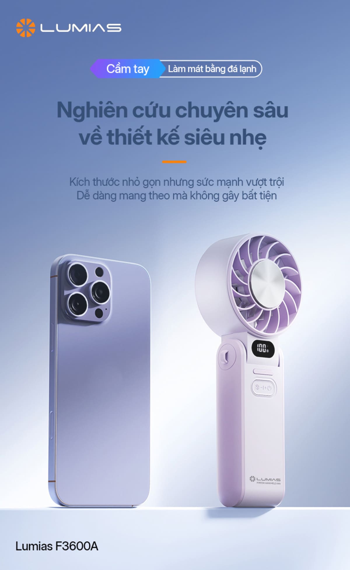 Quạt Lumias F3600A thiết kế nhỏ gọn, siêu nhẹ
