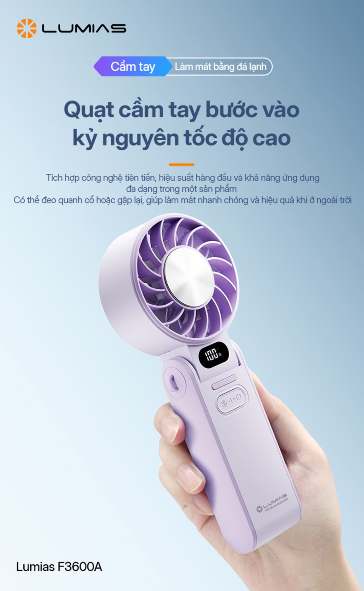 Quạt cầm tay mini Lumias F3600A hoạt động với tốc độ cao