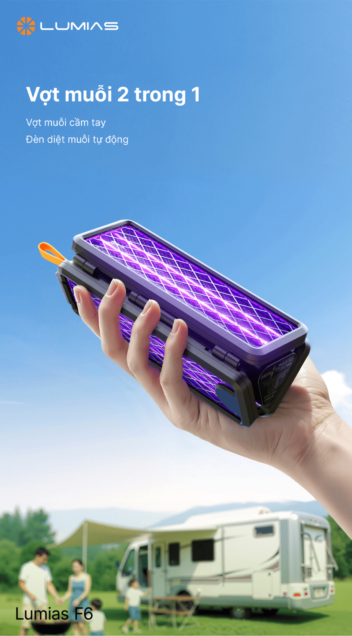 Vợt bắt muỗi tích hợp đèn bắt muỗi Lumias F6 nhỏ gọn, dễ mang đi