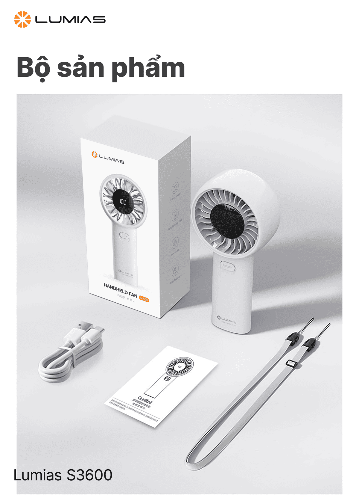 Quạt cầm tay Lumias sạc Type-C nhanh chóng