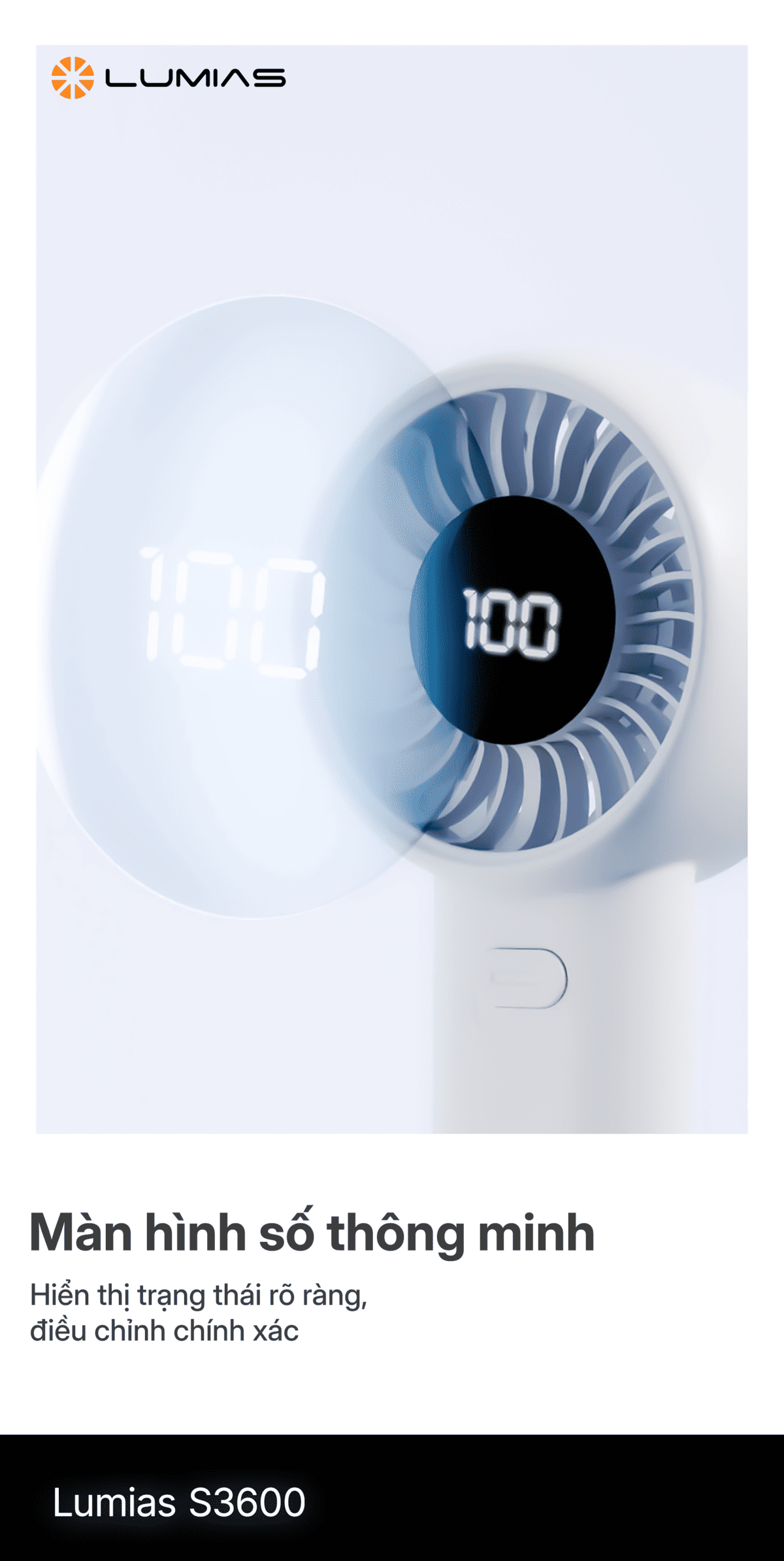 Quạt cầm tay S3600 được trang bị màn hình LED thông minh