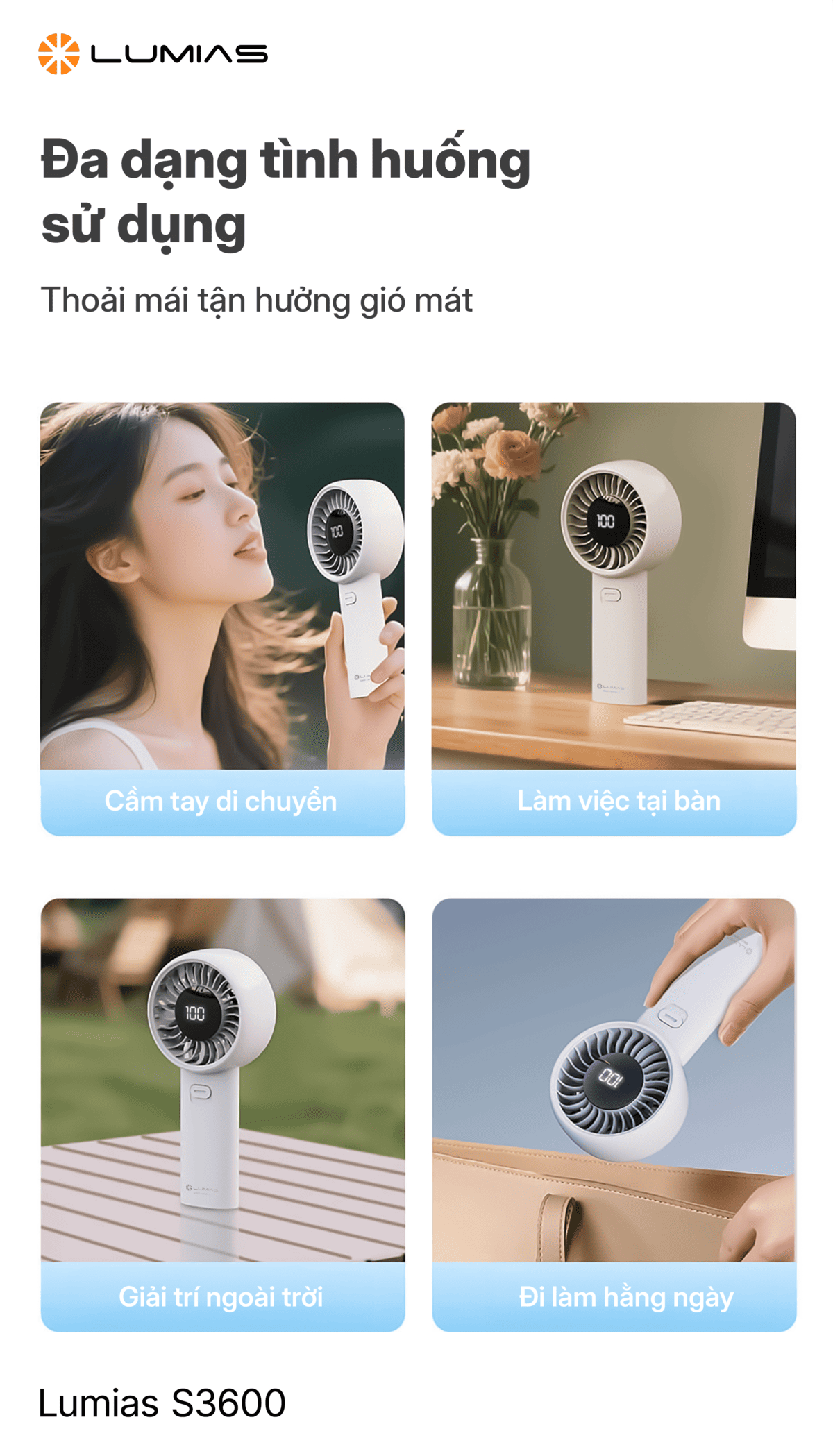Quạt cầm tay Lumias S3600 thuận tiện để mang đi khắp mọi nơi