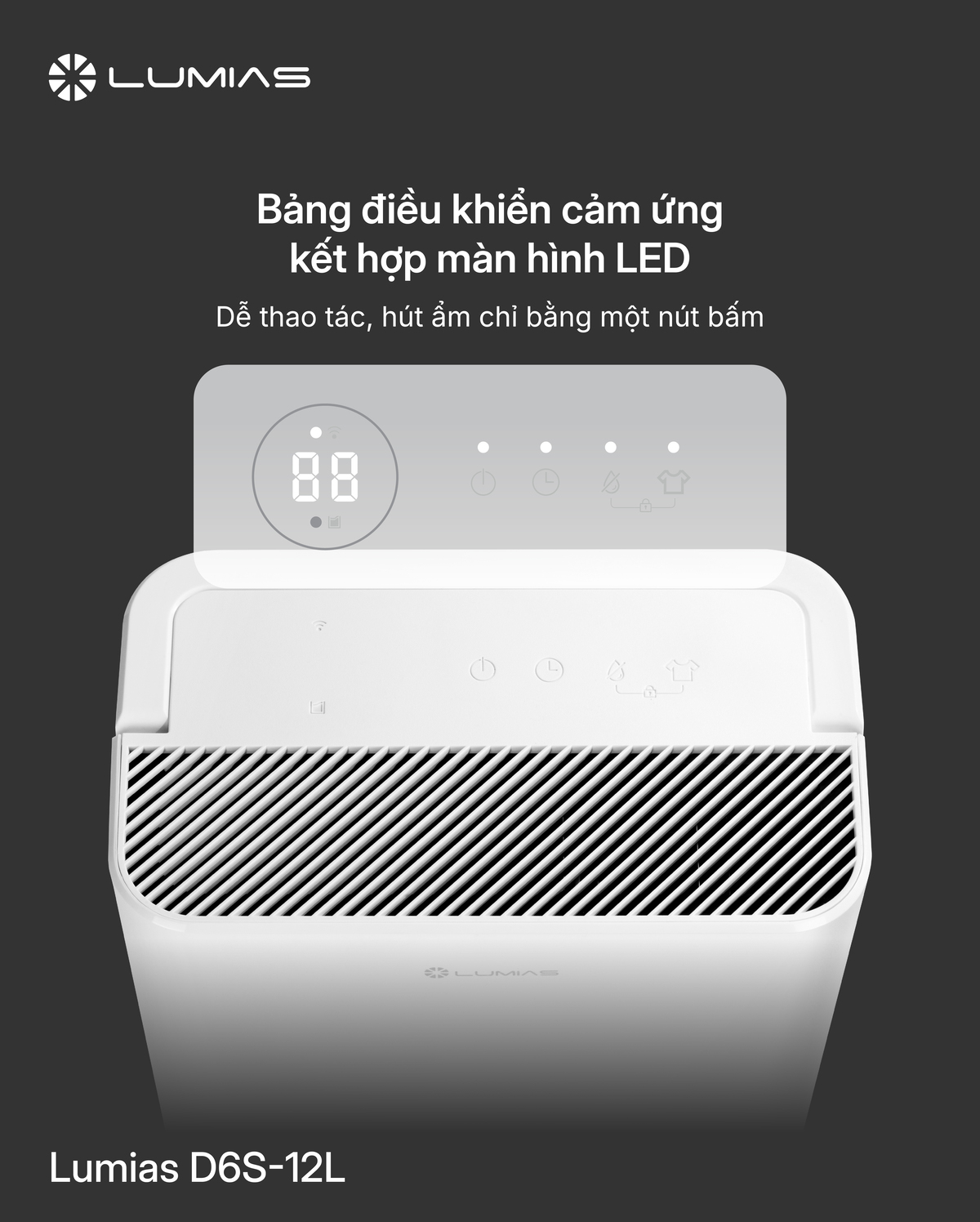 D6S-12L được trang bị bẳng điều khiển cảm ứng kết hợp màn hình LED