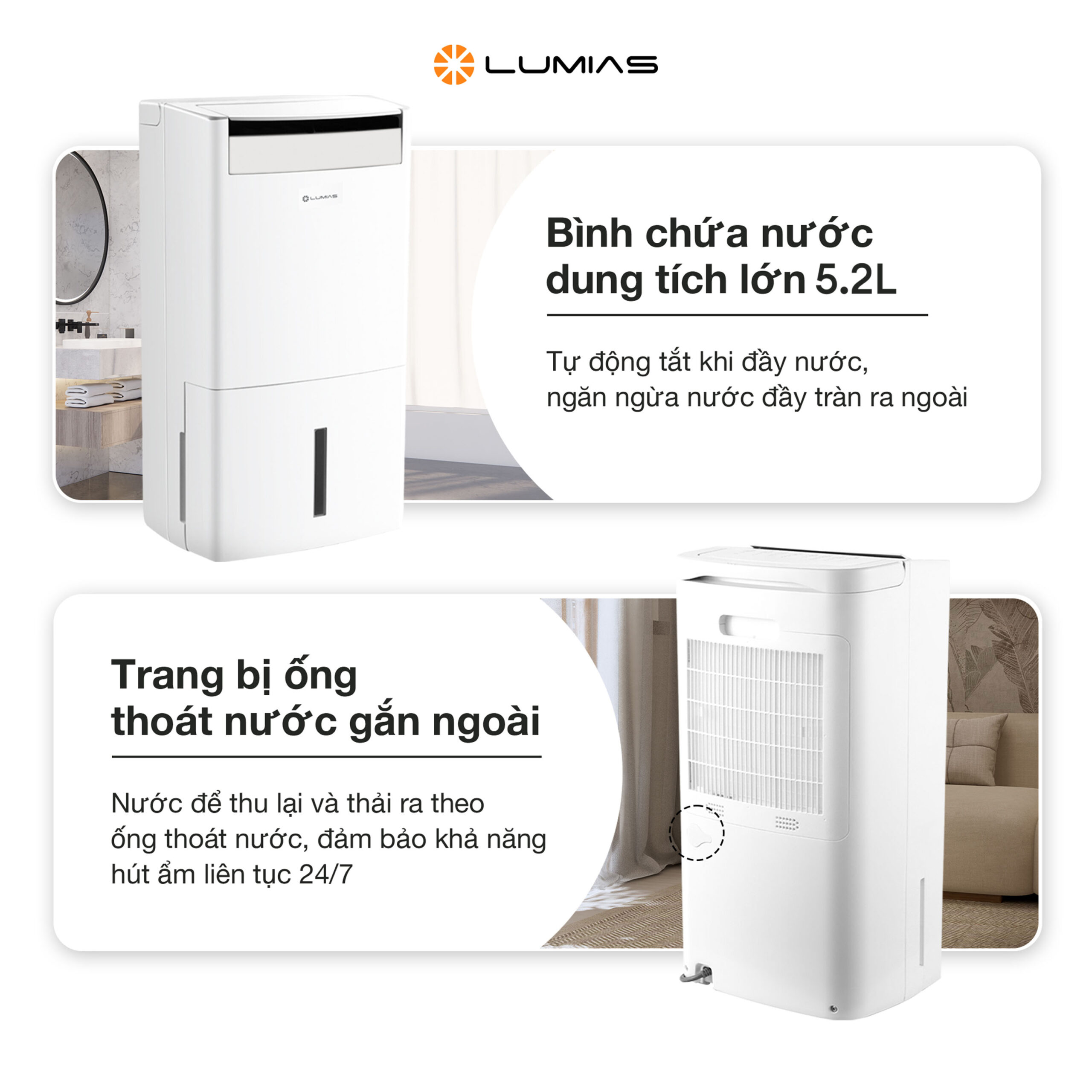 Máy hút ẩm kiêm lọc không khí 26L Lumias D6S-26L có dung tích lớn 