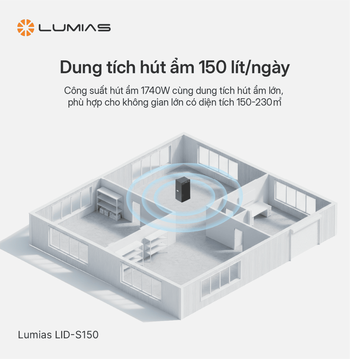 Lumias LID-S150 hút ẩm tới 150 – 230m² 