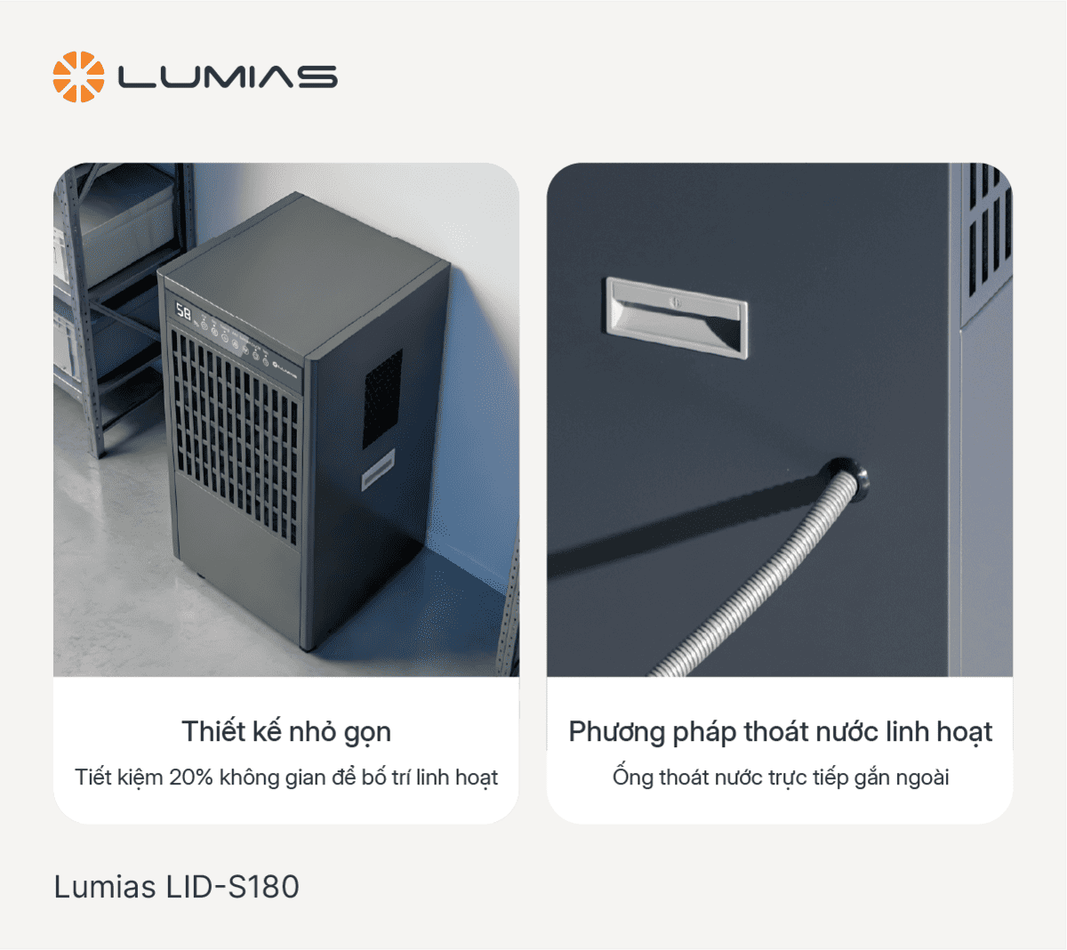 Lumias LID-S180 thiết kế nhỏ gọn, thoát nước linh hoạt