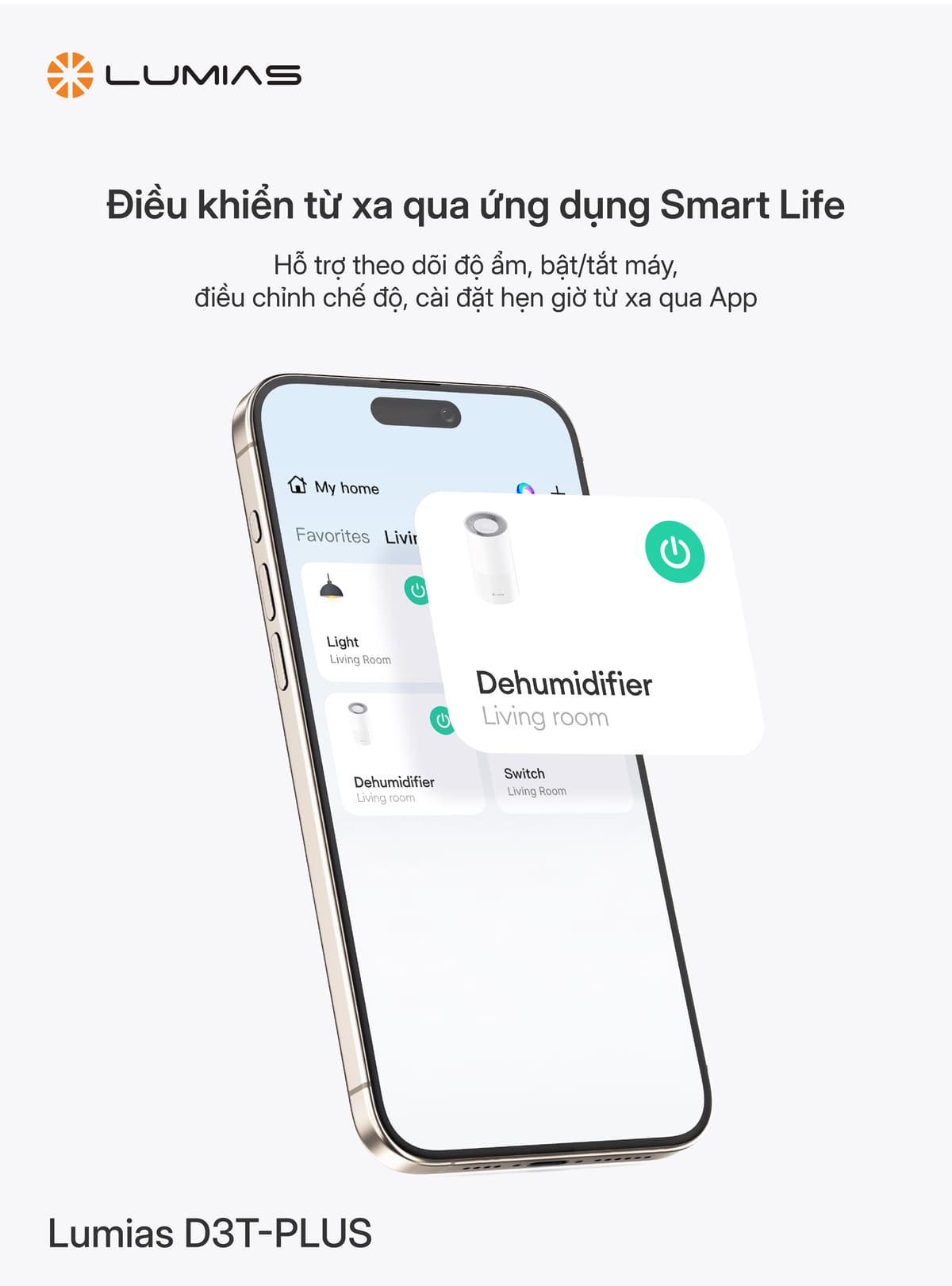 Máy hút ẩm Lumias D3T-PLUS điều khiển qua ứng dụng Smart Life