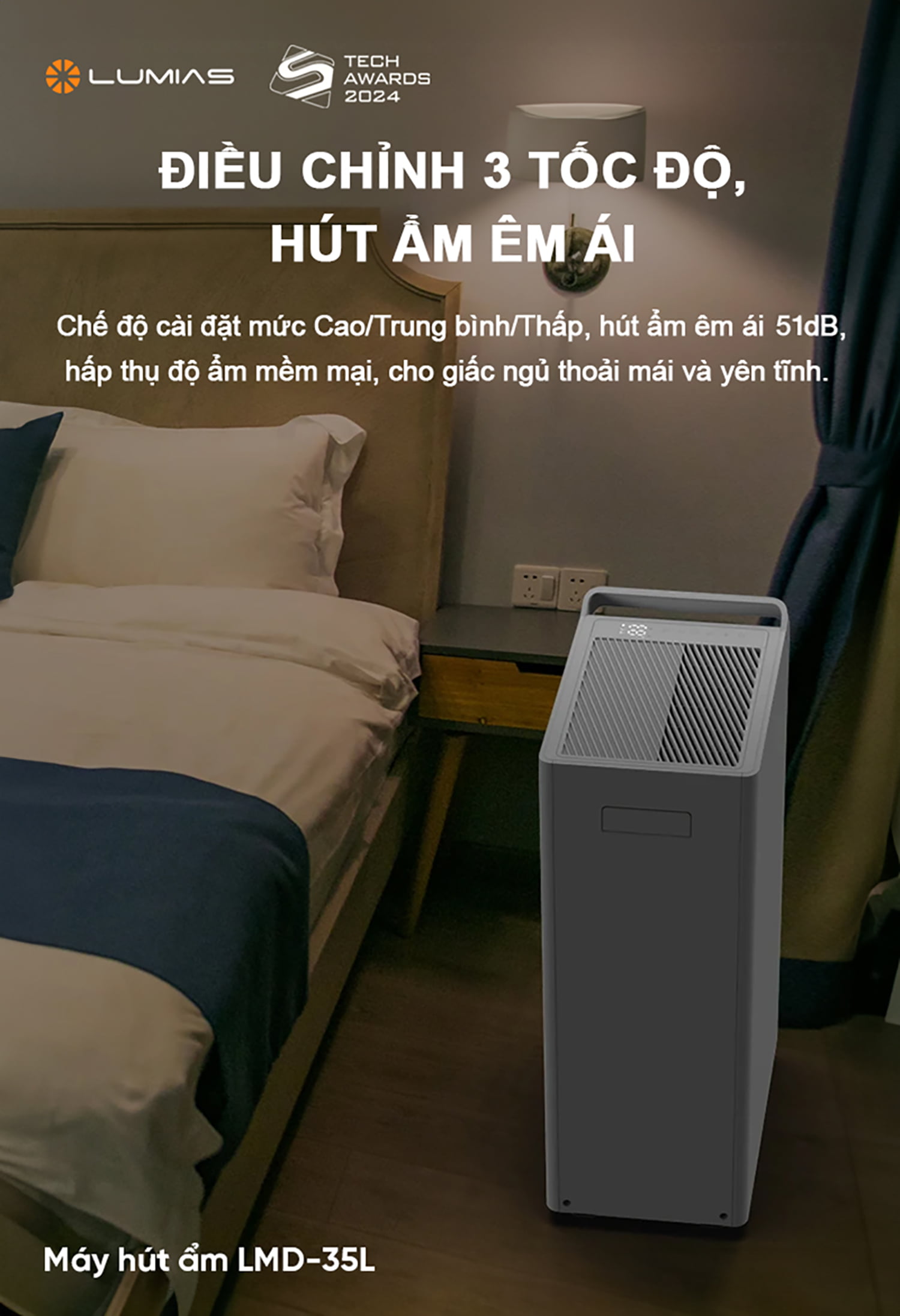 Máy hút ẩm Lumias LMD-35L với 3 tốc độ hút ẩm được điều chỉnh dễ dàng