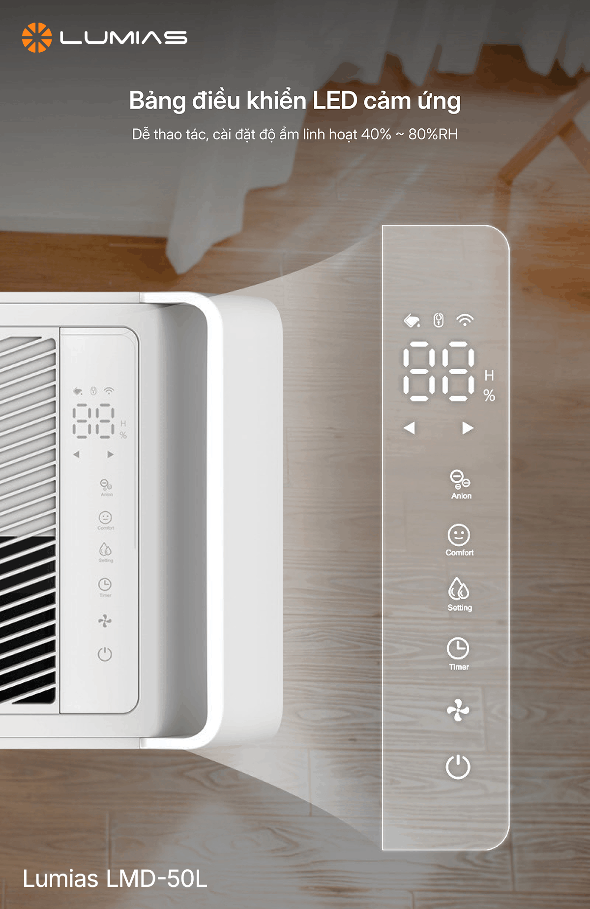 LMD-50L sở hữu bảng điều khiển LED cảm ứng dễ thao tác, cài đặt