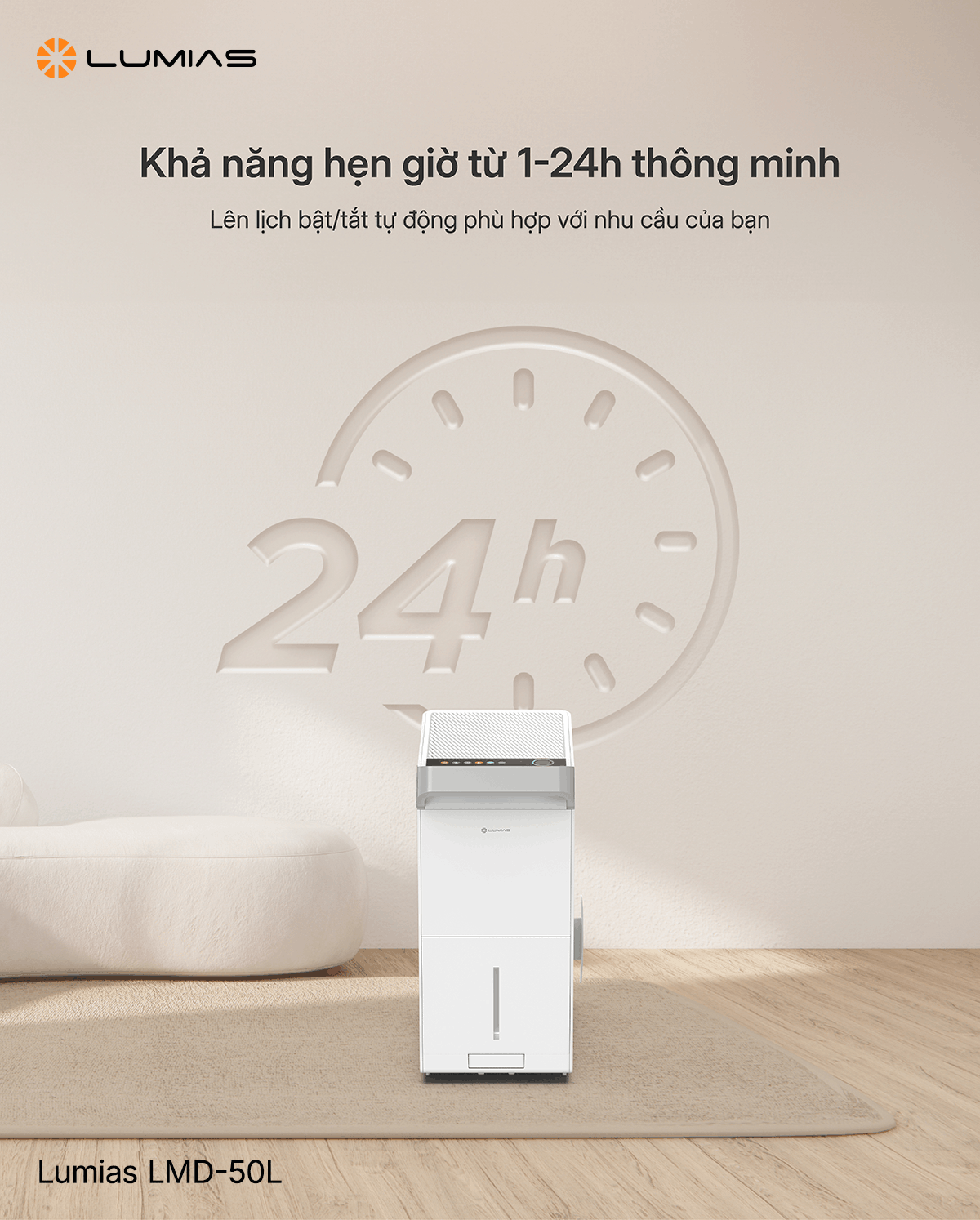 Máy hút ẩm Lumias LMD-50L hẹn giờ từ 1-24h thông minh