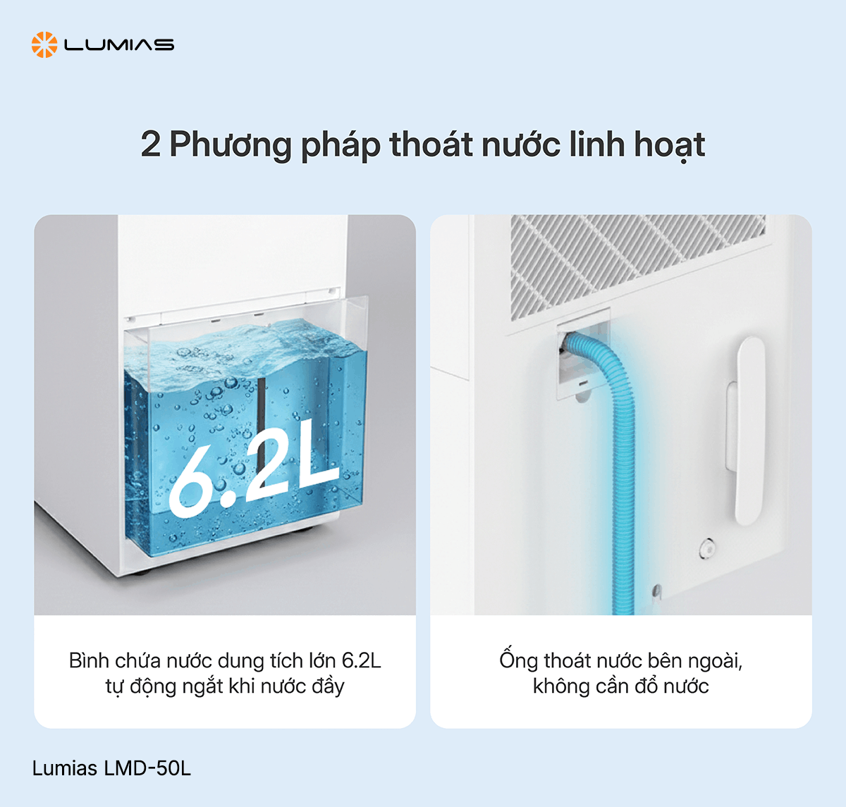 Máy hút ẩm Lumias thoát nước linh hoạt