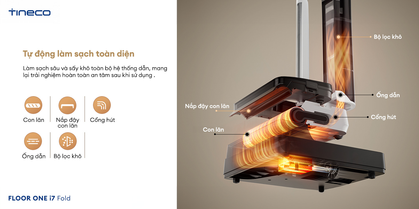 Tineco Floor One i7 Fold tự động l&agrave;m sạch to&agrave;n diện