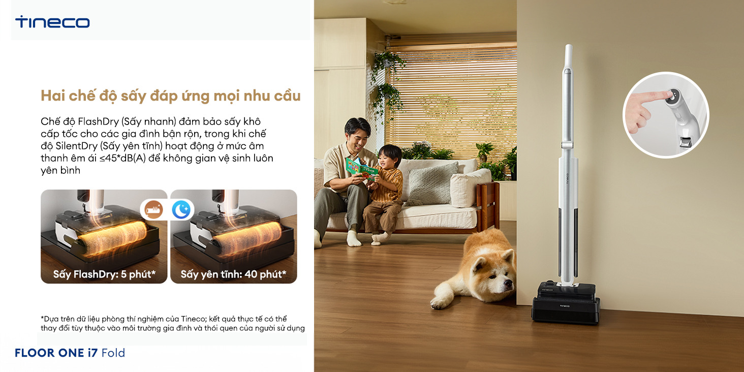 Tineco Floor One i7 Fold hai chế độ sấy