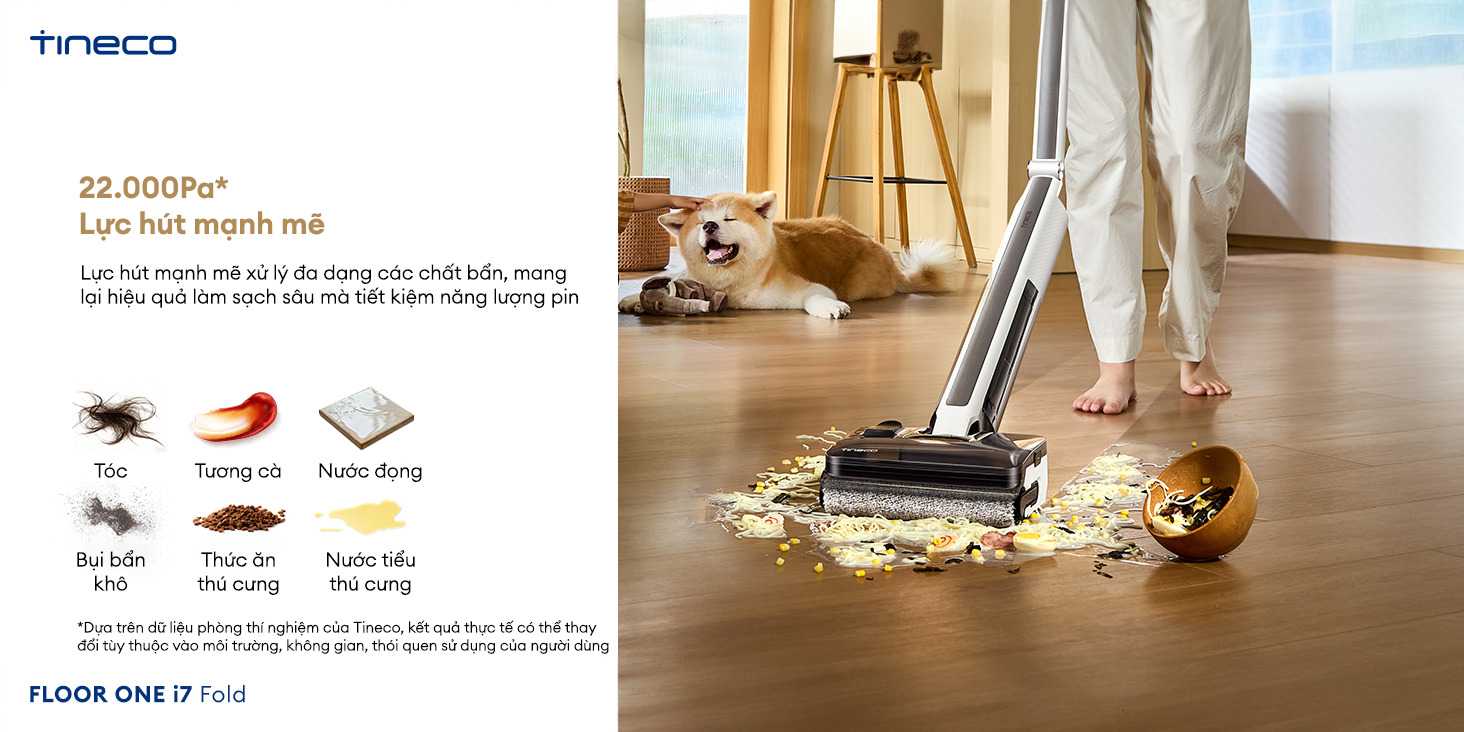 Tineco Floor One i7 Fold lực h&uacute;t mạnh mẽ