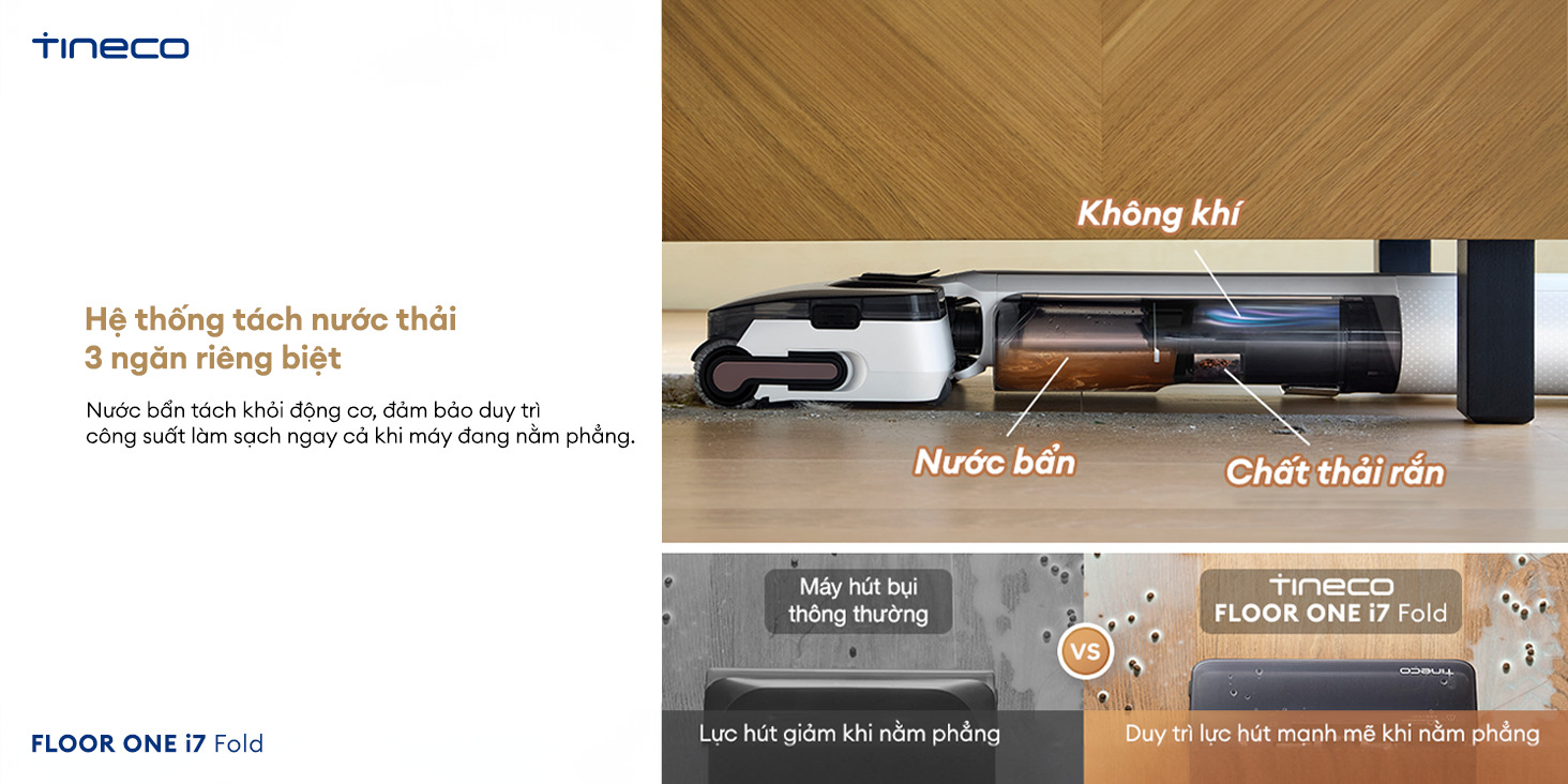 Tineco Floor One i7 Fold hệ thống 3 b&igrave;nh chứa nước thải