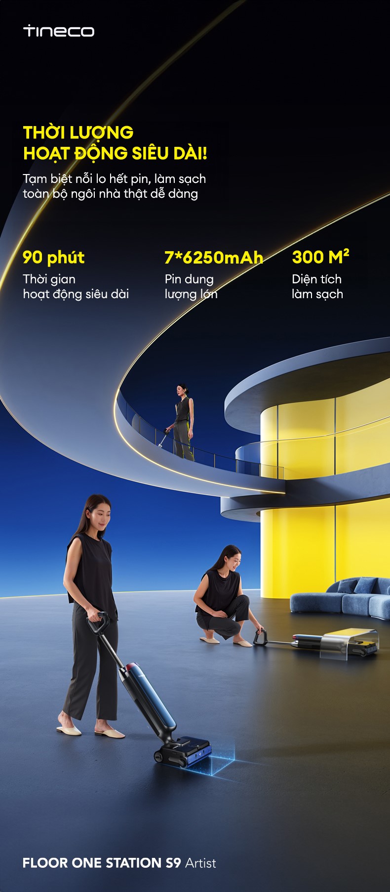 Tineco Floor One Station S9 Artist thời lượng hoạt động