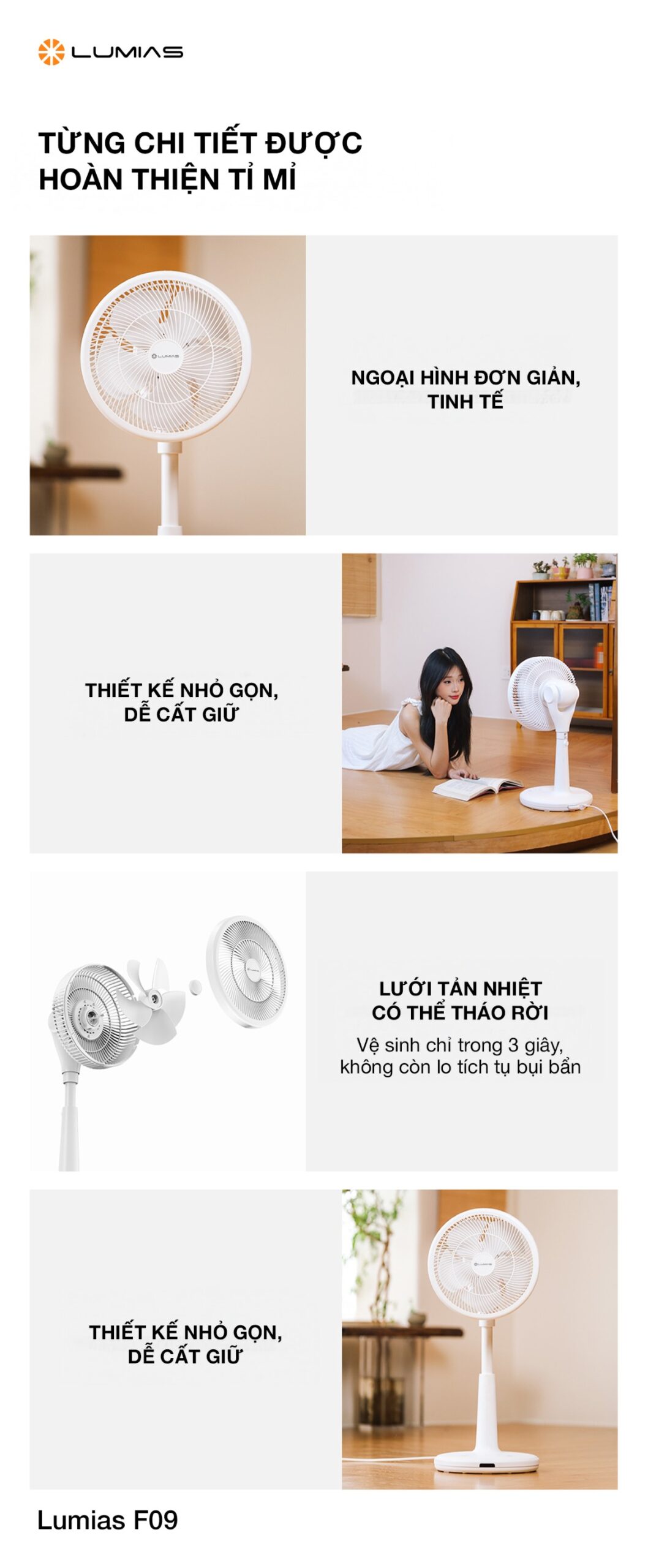 Chăm chút tỉ mỉ từng chi tiết trên chiếc quạt cây Lumias F09