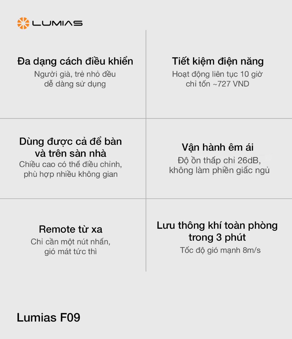 Quạt Lumias F09 đa dạng chức năng, sử dụng tiện lợi