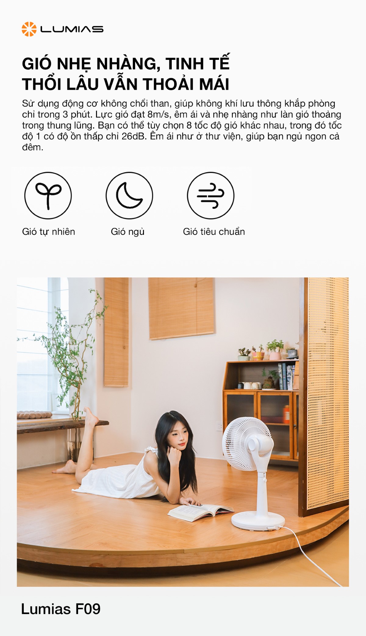 Quạt cây thông minh Lumias F09 mang đến làn gió mát nhẹ nhàng